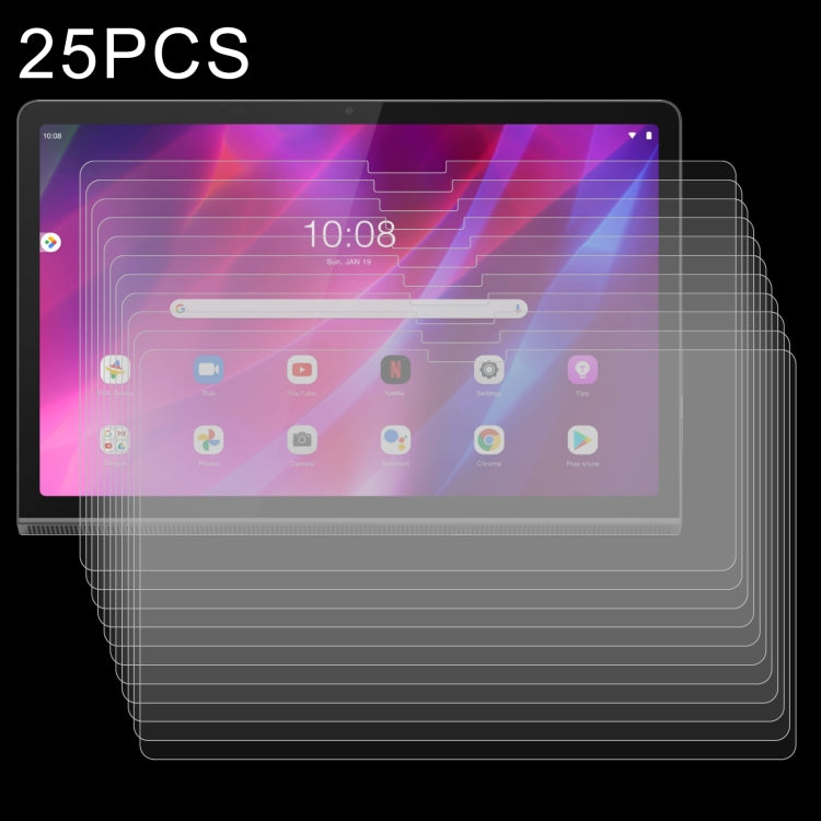 Tablet tempered glass screen protectors, 25-pack placed across the display