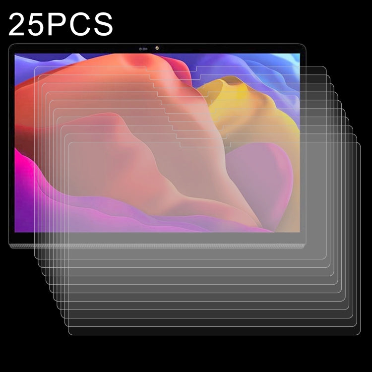 Tablet tempered glass screen protectors, 25-pack layered over tablet display