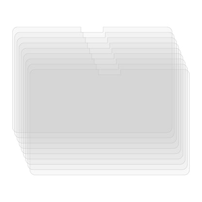 Stack of clear tablet tempered glass screen protectors, showing multiple layers