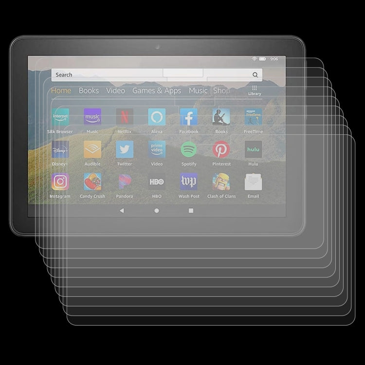 Stacked tempered glass screen protectors for tablet screens, multiple layers shown