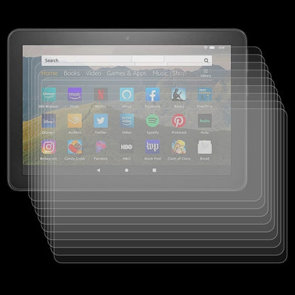 Stacked tempered glass screen protectors for tablet screens, multiple layers shown