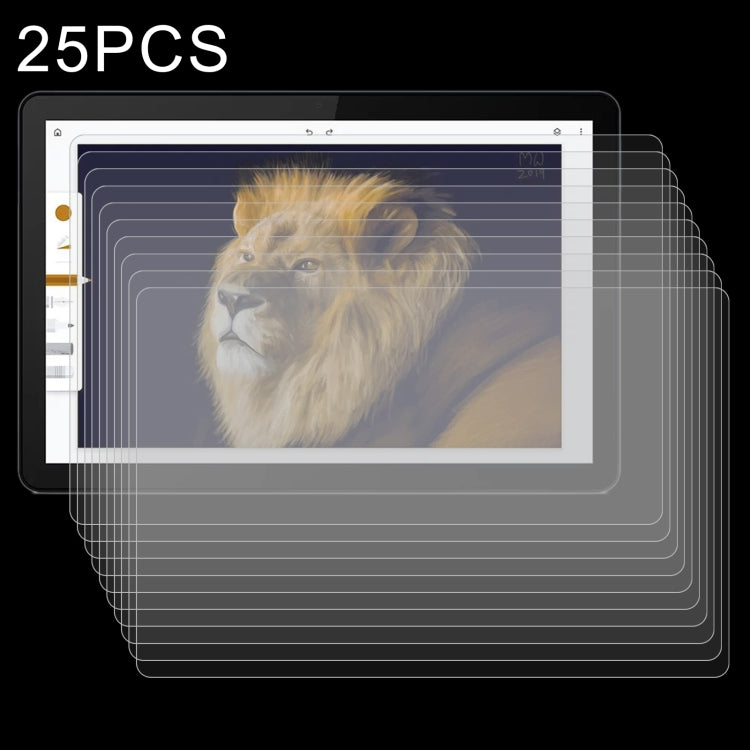 Tablet tempered glass screen protectors, 25-pack displayed in stack layers