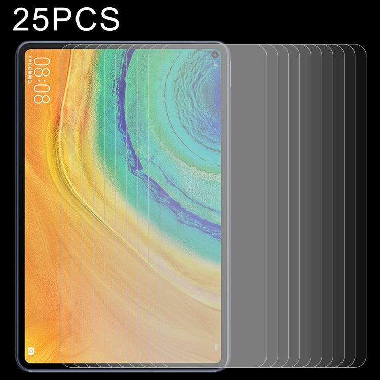 Set of 25 tablet tempered glass screen protectors, 2.5D 9H, clear film layers