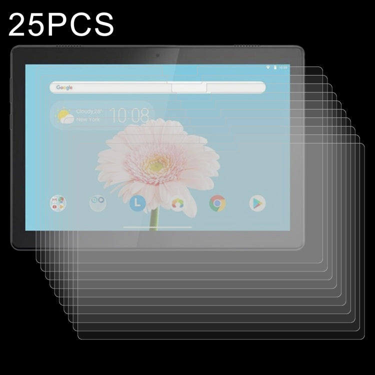 Tablet tempered glass screen protectors, 25-pack with multiple overlays aligned
