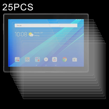 Tablet tempered glass screen protector set, 25-pack clear films layered over tablet display