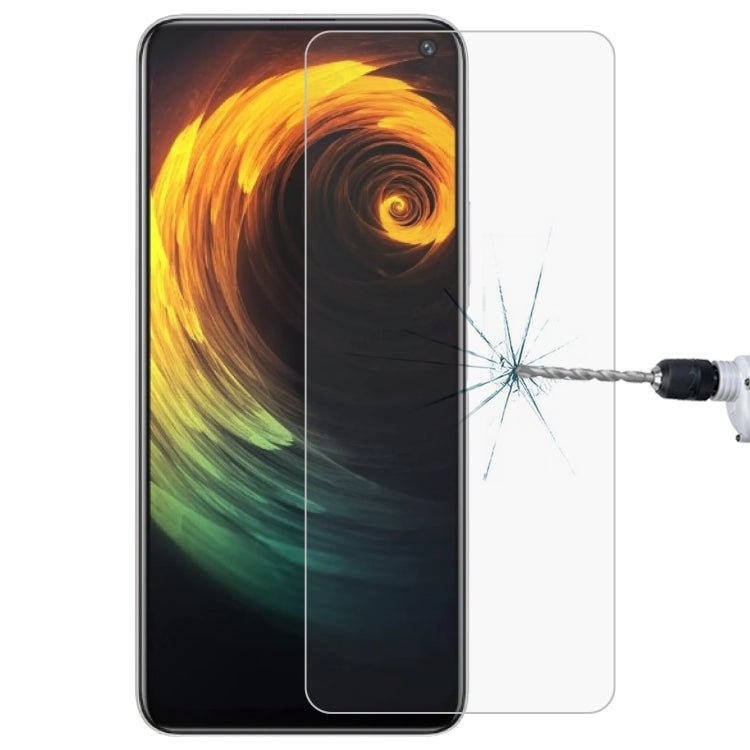 Tempered glass screen protector film on phone screen with shatter impact