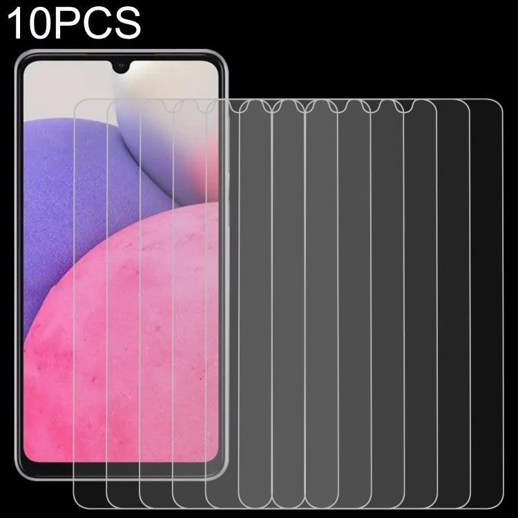 10-pack 2.5D tempered glass screen protector films; multiple rounded-edge films shown