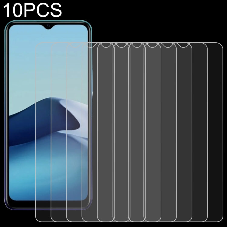 10-pack 2.5D tempered glass screen protector films; phone screen cover next to stacked set