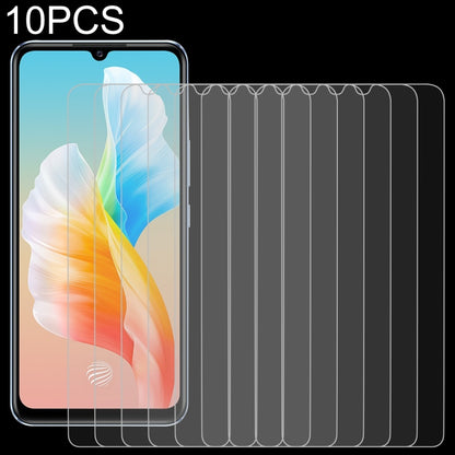 10-pack 2.5D tempered glass screen protector films; multiple covers aligned on phone