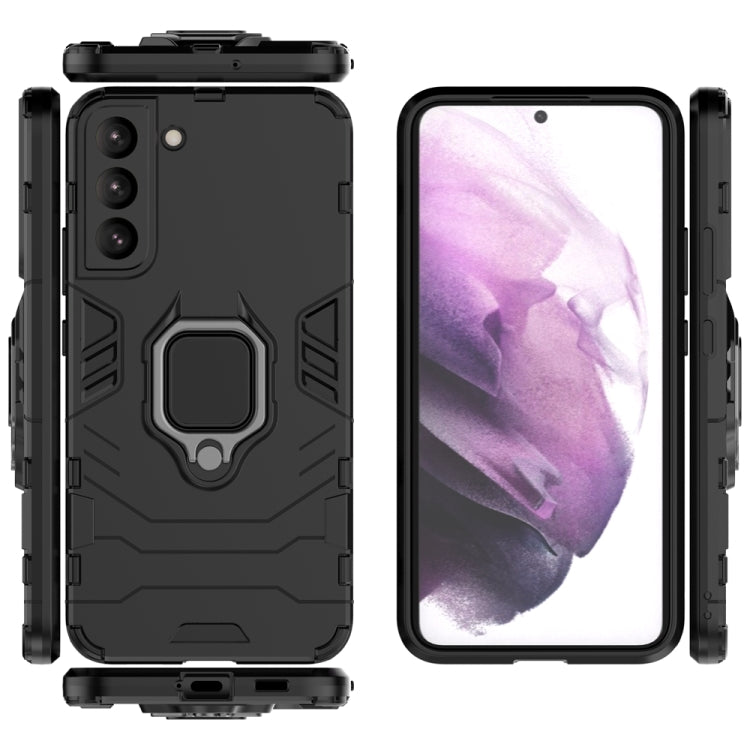 Black rugged phone case with magnetic ring stand; front and back shown