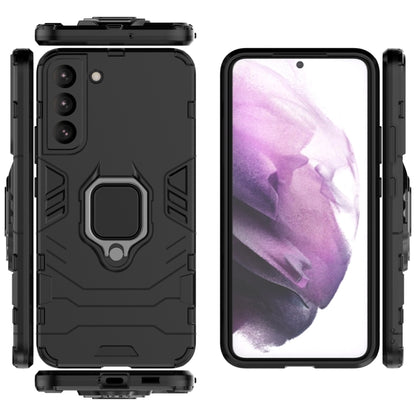 Black rugged phone case with magnetic ring stand; front and back shown