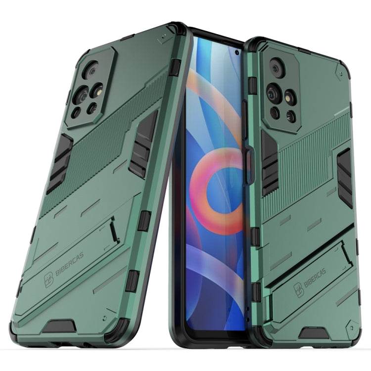 Green rugged shockproof phone case with raised edges and camera cutouts
