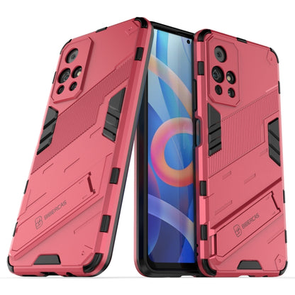 Shockproof armored phone case with built-in holder, rose pink rugged pattern