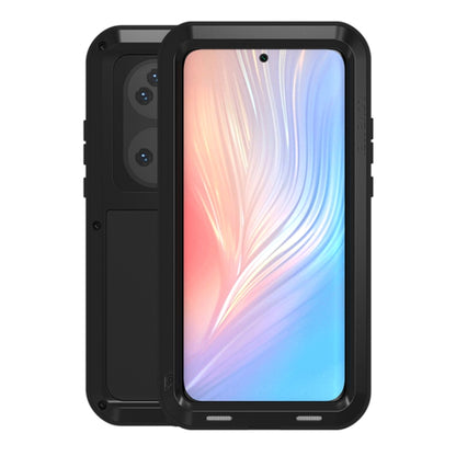 Black rugged phone case with metal frame and shockproof protective cover for camera and ports