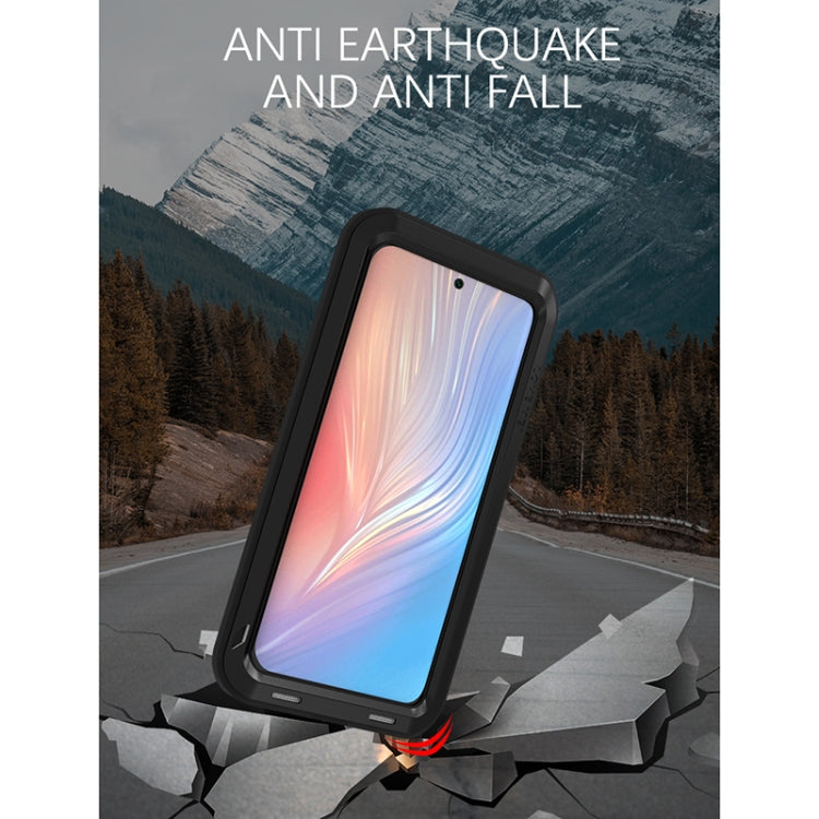 Black rugged phone case with front screen cutout and shockproof metal bumper