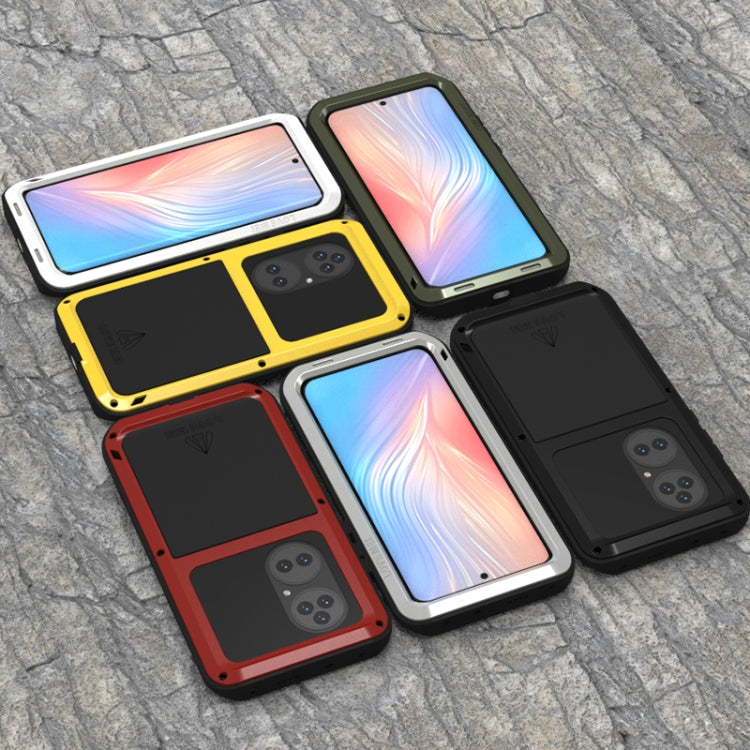 Set of protective phone cases in yellow, red, green, white, and black for Huawei P50 Pro