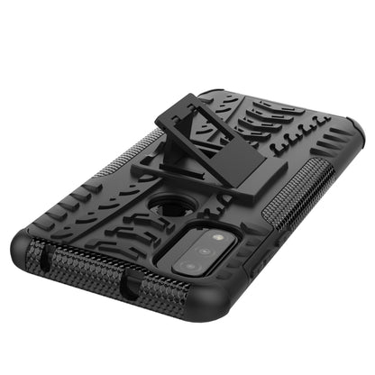 Shockproof phone case with holder, black tire-texture shell and stand