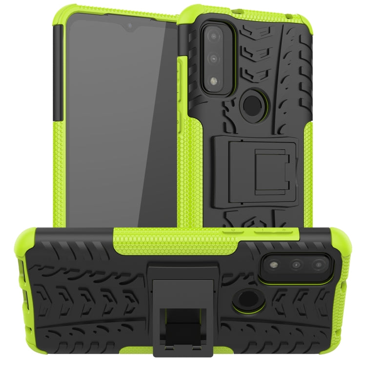 Shockproof TPU+PC phone case with kickstand, lime green with black textured grip