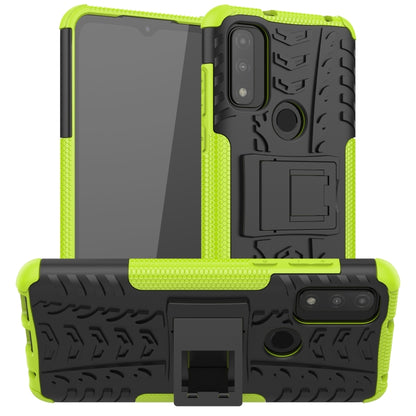 Shockproof TPU+PC phone case with kickstand, lime green with black textured grip