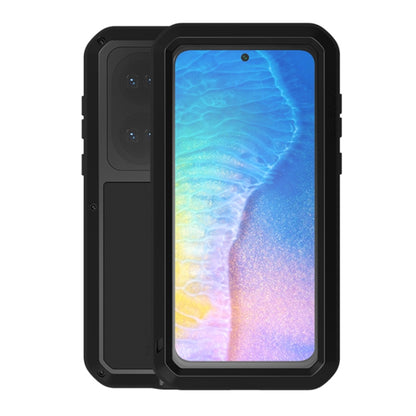 Black shockproof phone case with tempered glass, waterproof and dustproof design