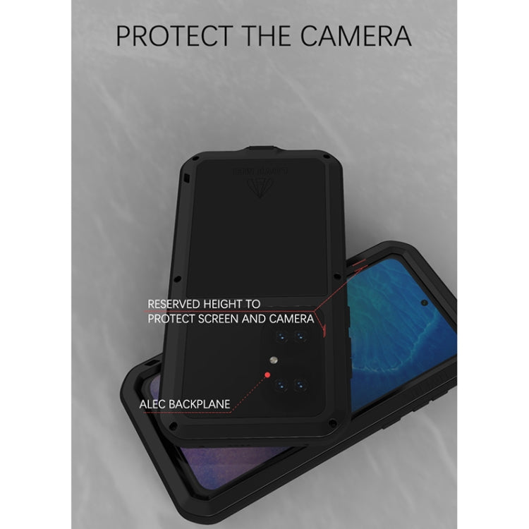 Black phone case with tempered glass screen cover and raised camera protection