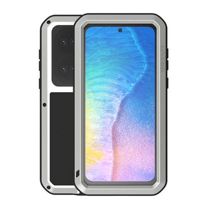 Silver shockproof phone case with tempered glass, waterproof dustproof protection
