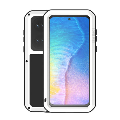 White shockproof phone case with tempered glass, waterproof dustproof protective frame
