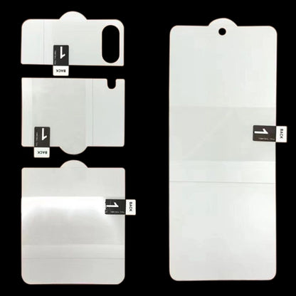 Foldable phone hydrogel film screen protector pieces, shaped for internal and back coverage