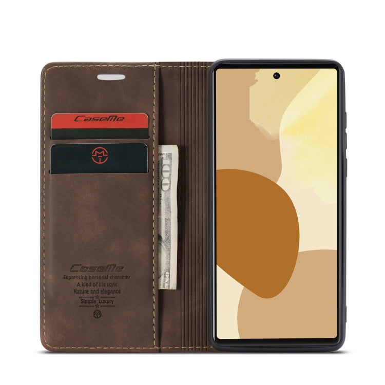 Brown leather flip wallet phone case with card slots and holder, shown open