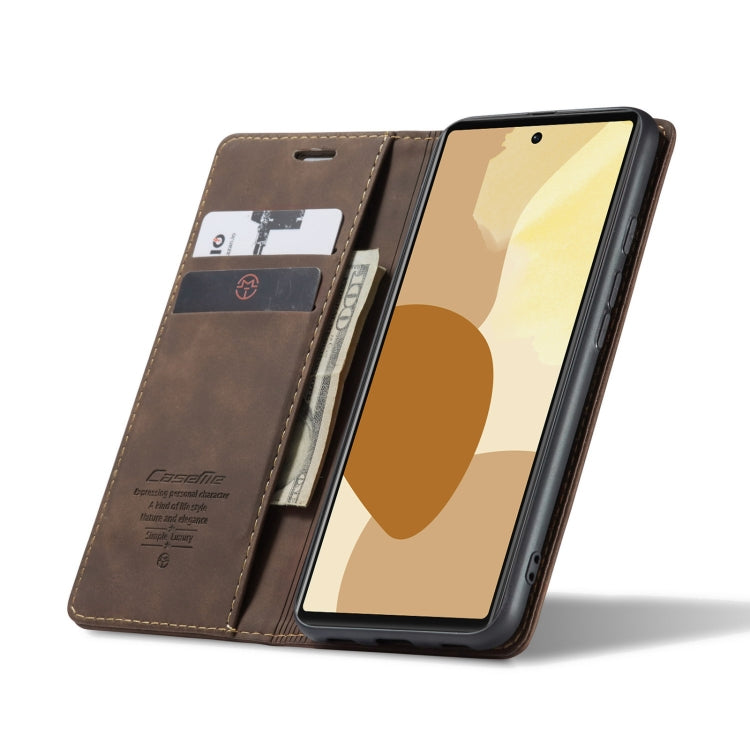 Brown leather flip wallet phone case with card slot view and phone supported in stand