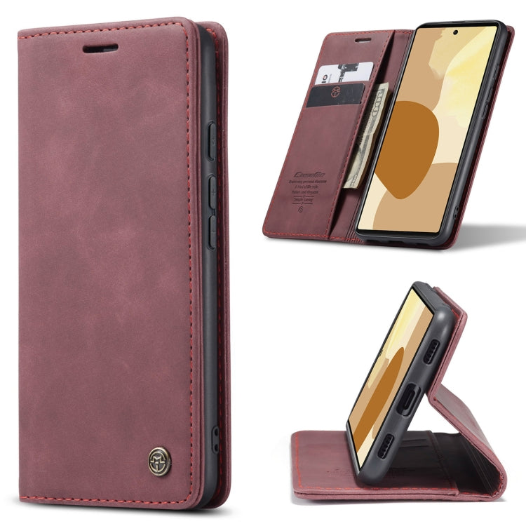 Wine red leather flip wallet phone case with card slots and kickstand