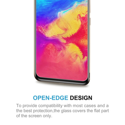 Tempered glass screen protector on smartphone, clear glass covering the flat screen area