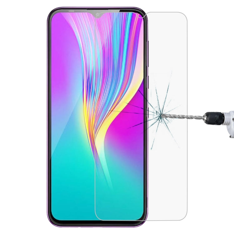 Clear 2.5D tempered glass screen protector film on smartphone display, cracked test