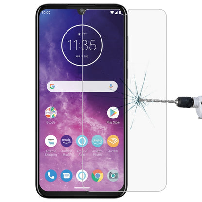 Clear 2.5D tempered glass screen protector film on smartphone display, crack visible