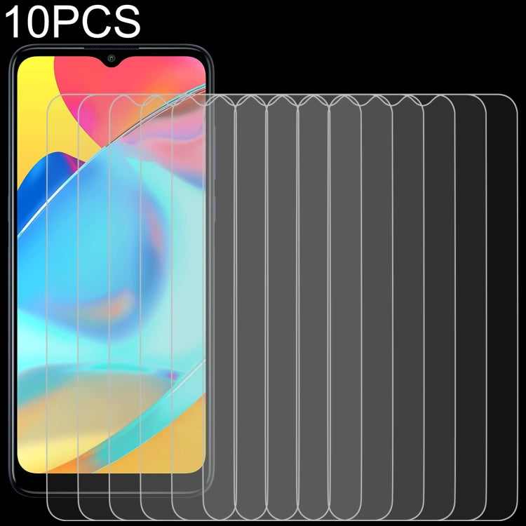 10-pack clear 2.5D tempered glass screen protectors, designed to cover the front glass