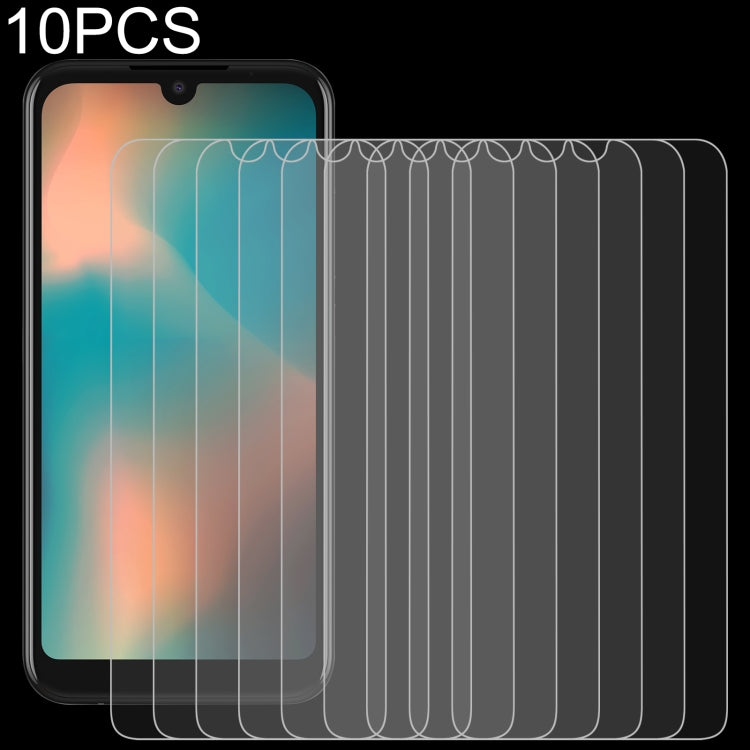 Set of 10 tempered glass screen protectors, with one film shown on a phone