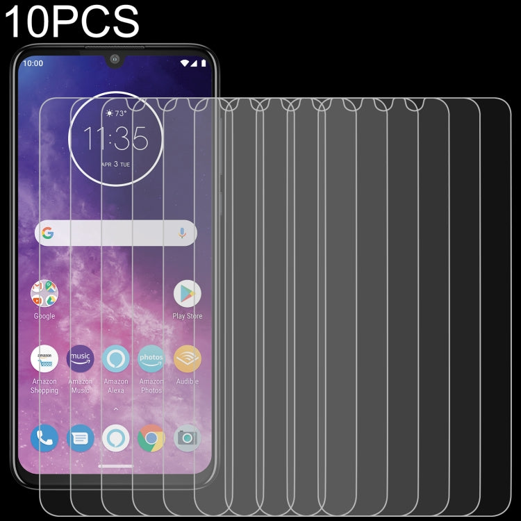Set of 10 tempered glass screen protectors, layered over a phone screen