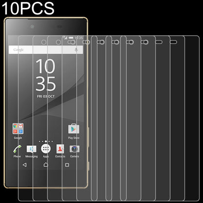 Set of 10 tempered glass screen protectors, layered films shown on a phone