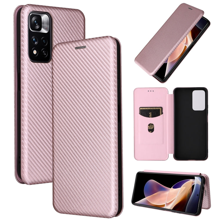 Pink carbon fiber texture magnetic flip PU phone case with camera cutout.