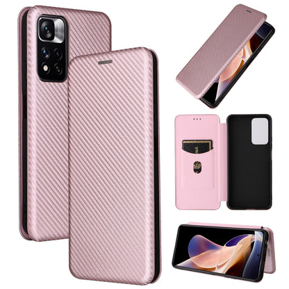 Pink carbon fiber texture magnetic flip PU phone case with camera cutout.