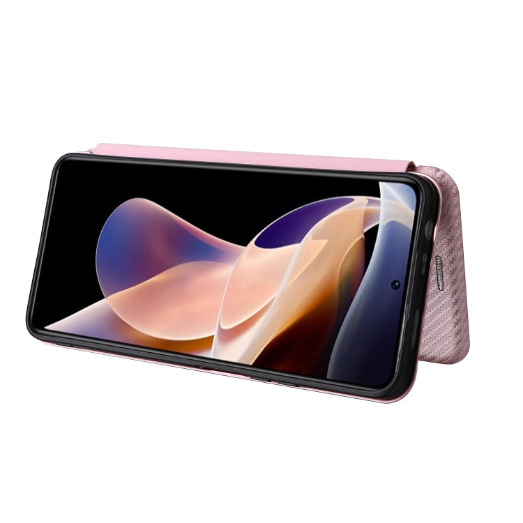 Pink carbon fiber texture flip phone case closed over the screen.