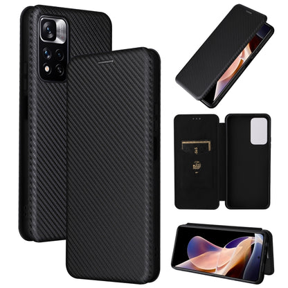 Black carbon fiber texture magnetic flip PU phone case with camera cutout.