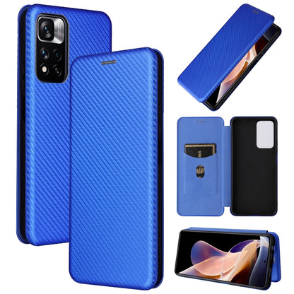 Blue carbon fiber texture magnetic flip PU phone case with camera cutout.