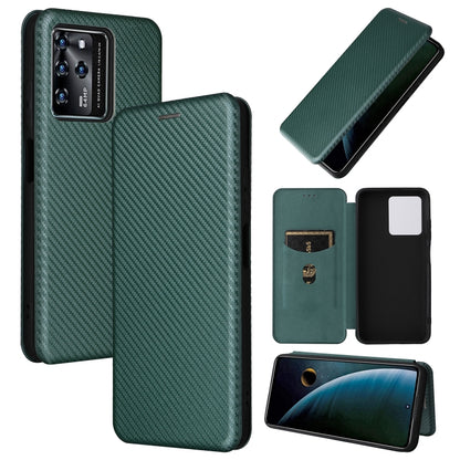 Green carbon fiber PU magnetic flip phone case with camera cutout and card slot