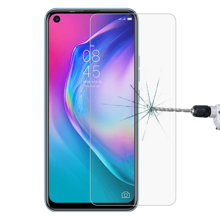 Tempered glass screen protector covering smartphone screen, visible impact cracks
