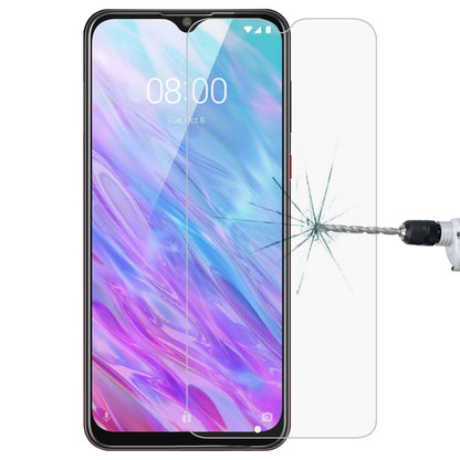 Clear tempered glass screen protector with rounded edges over smartphone display