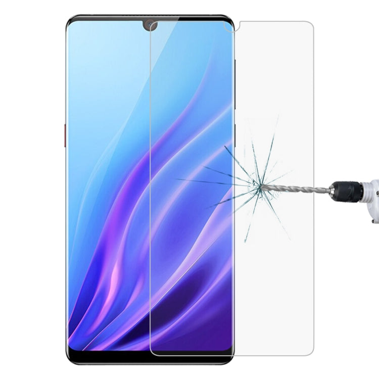 Tempered glass screen protector with 2.5D curved edges on blue smartphone display
