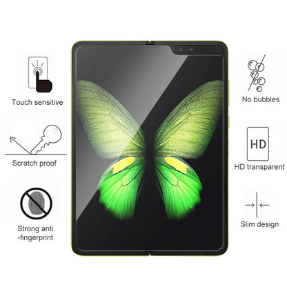 Clear hydrogel screen protector film on foldable phone screen, HD and scratch-resistant