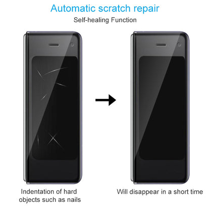 Self-healing hydrogel screen protector film on phone display, scratches disappear