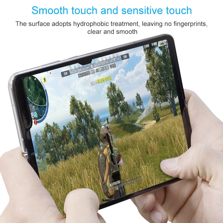 Clear hydrogel screen protector film on foldable phone, smooth touch and fingerprint-free